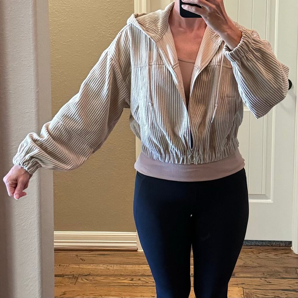 Altard State Cropped Corduroy Hooded Jacket Zipper Front Light Tan Beige Medium - Picture 7 of 9